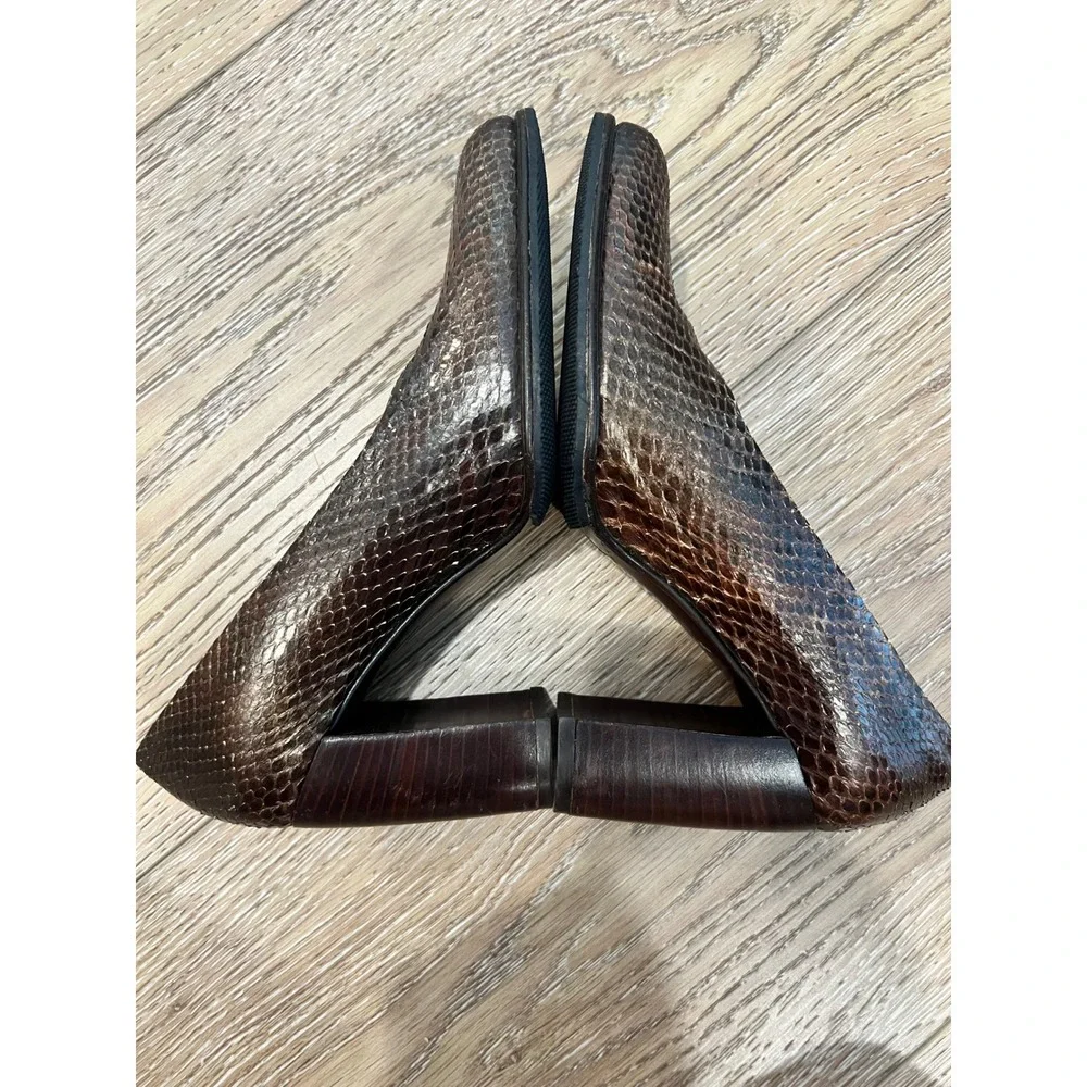 Via Spiga Collezione Bronze Snakeskin Pointed Toe Block Heel Pumps Size 9M Italy